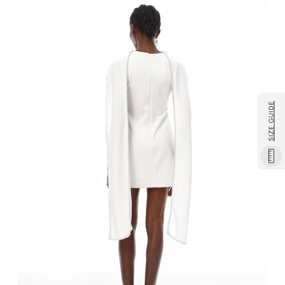White Cape-Trim Mini Dress with Dramatic Cape - Picture 2 of 6